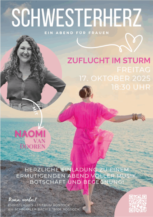 Flyer für einen Frauenabend im christlichen Zentrum Rostock mit Naomi van Dooren
